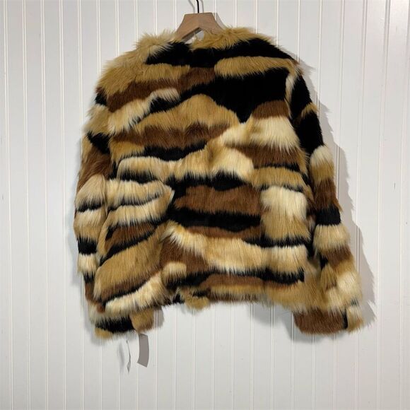 INC International Concepts Faux Fur Jacket XL Calico Striped Animal Print NWT - Picture 3 of 12